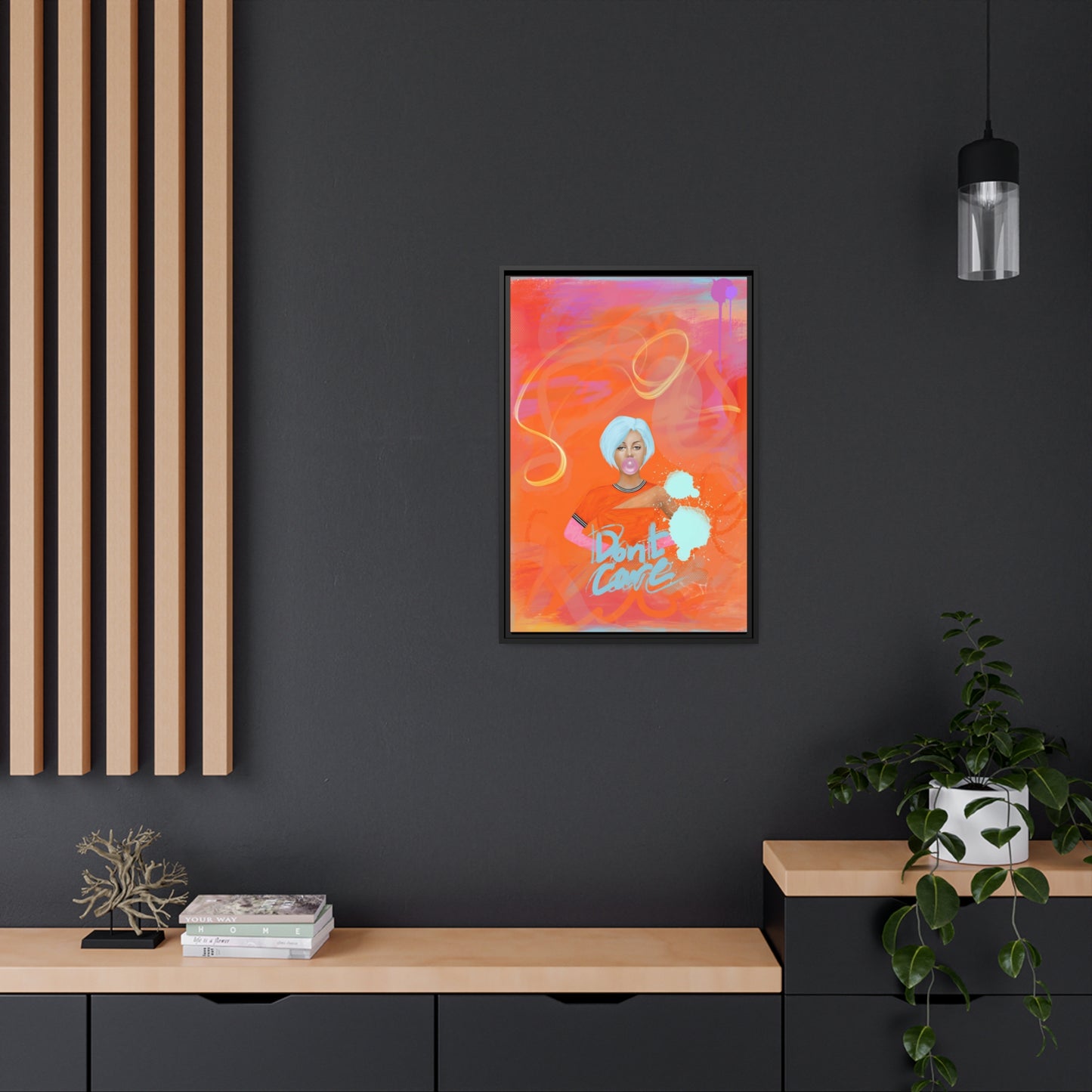 Don't Care! - Digital Art on Canvas - Black Frame