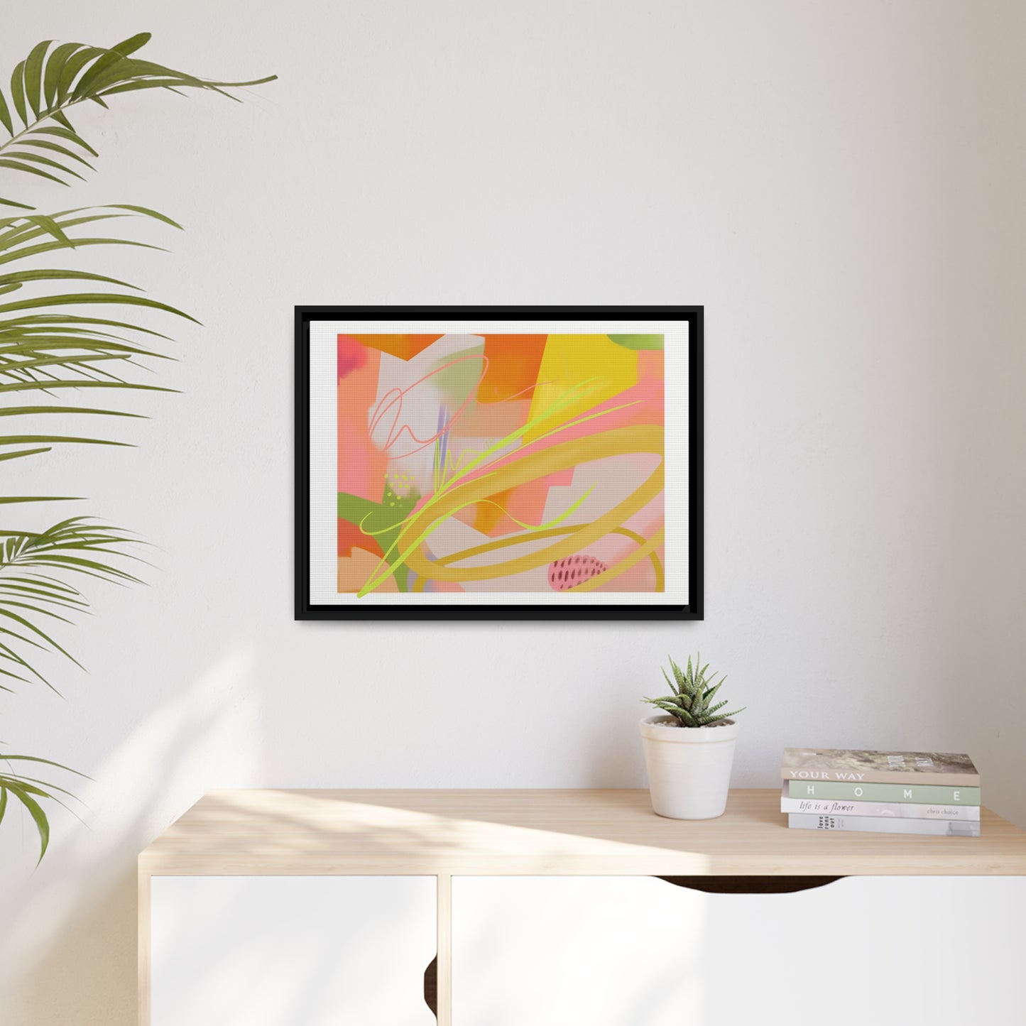 Happy & Calm - Digital Art on Canvas, Black Frame