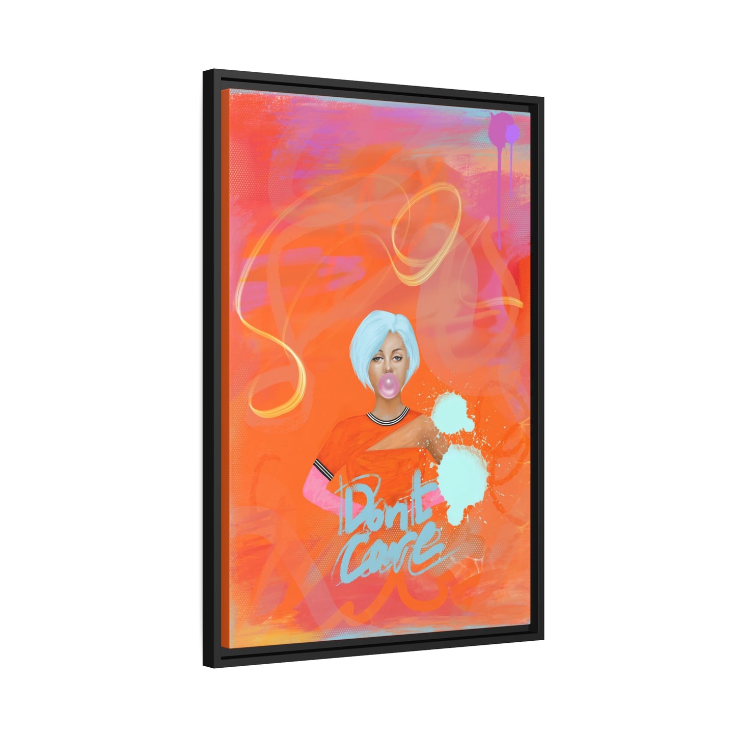 Don't Care! - Digital Art on Canvas - Black Frame
