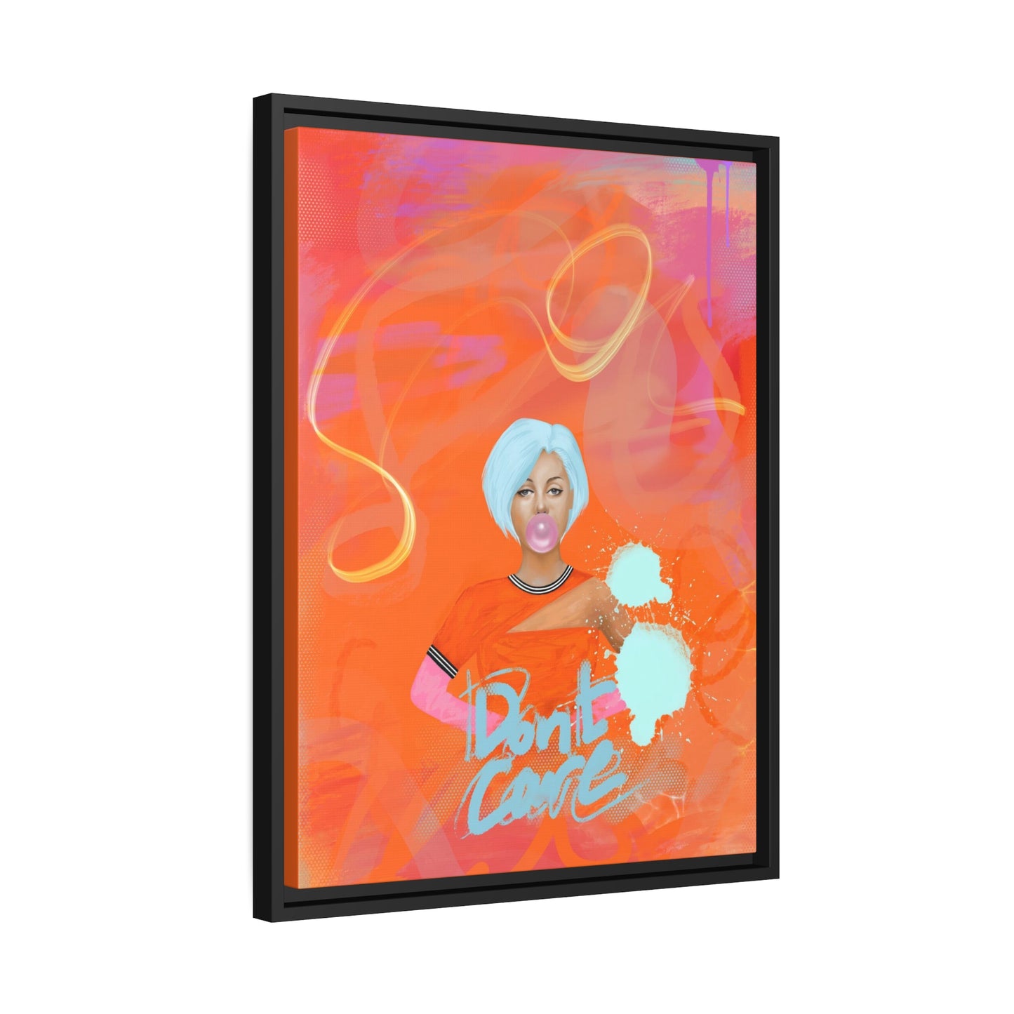 Don't Care! - Digital Art on Canvas - Black Frame